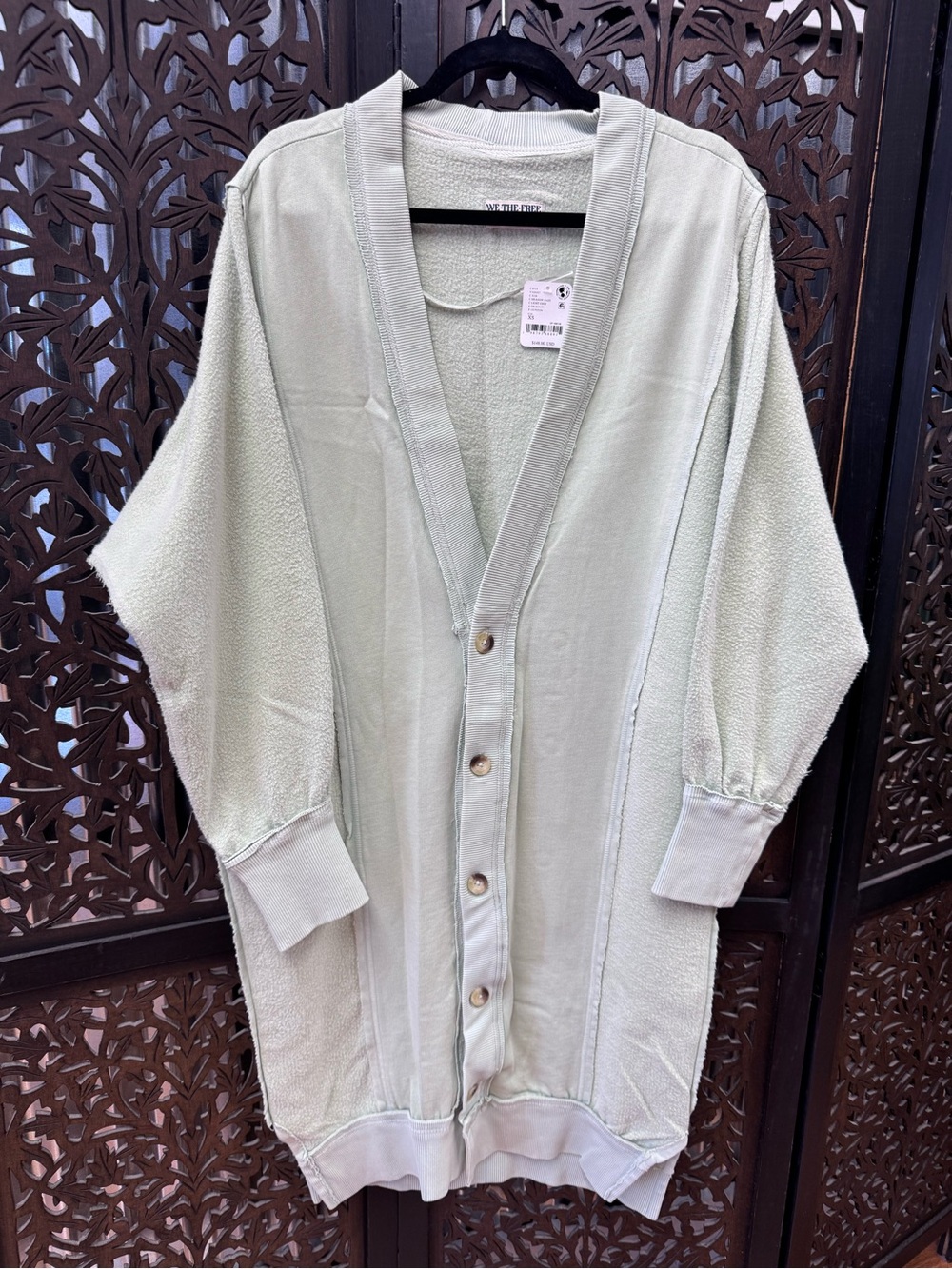 We The Free “Dreamy Blue Cardi” Meadow Haze Light Green Button Longline Cardigan